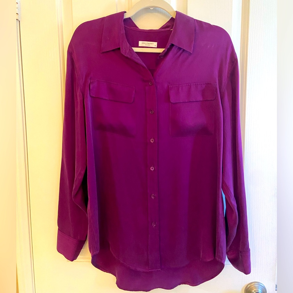 Vibrant purple 100% silk equipment blouse